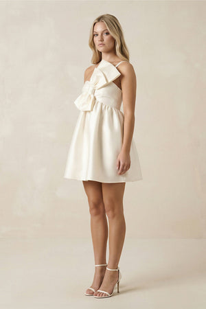 Bow A - Line Satin One Shoulder Wedding Dress in Ivory - SHE IS ME Wedding Dresses