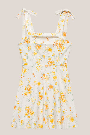 Bow A-Line Warm Rose Print Cotton Mini Dress in Yellow– SHE IS ME Dresses