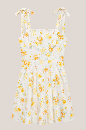 Bow A-Line Warm Rose Print Cotton Mini Dress in Yellow– SHE IS ME Dresses