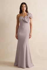 Bow Mermaid One Shoulder Bridesmaid Dress in Almond - KISS BRIDAL Bridesmaid Dresses