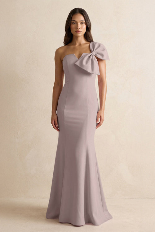 Bow Mermaid One Shoulder Bridesmaid Dress in Almond - KISS BRIDAL Bridesmaid Dresses