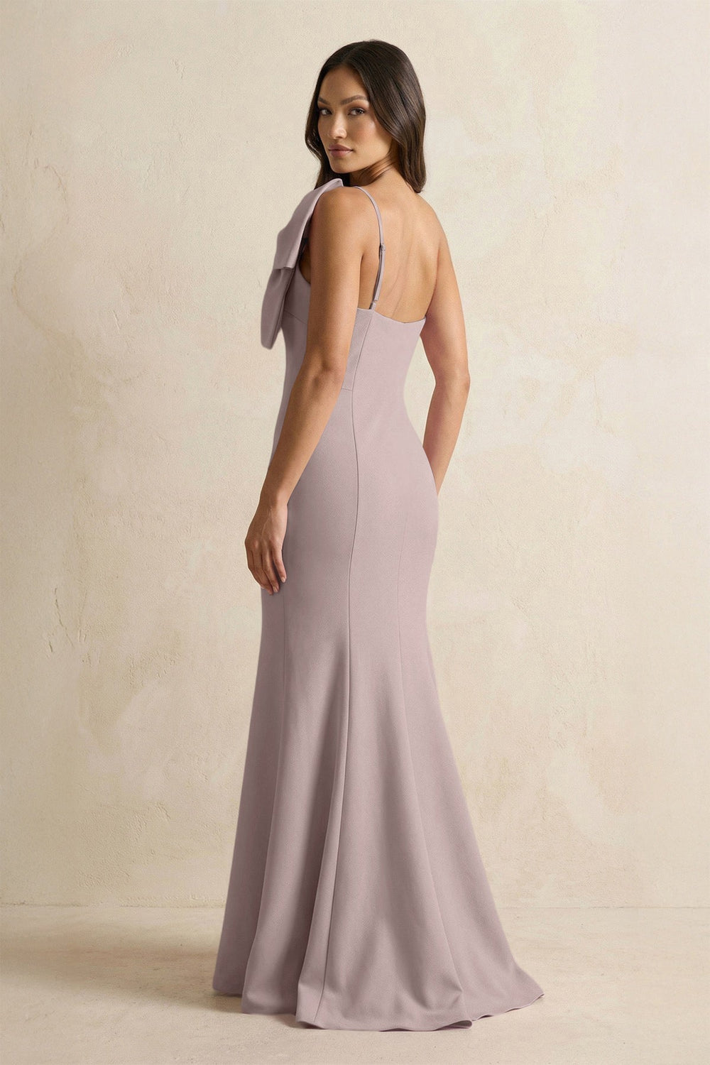 Bow Mermaid One Shoulder Bridesmaid Dress in Almond - KISS BRIDAL Bridesmaid Dresses