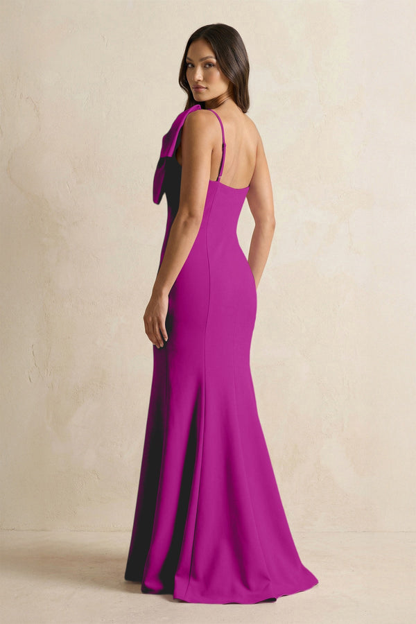 Bow Mermaid One Shoulder Bridesmaid Dress in Amethyst - SHE IS ME Bridesmaid Dresses