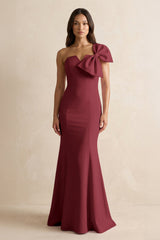 Bow Mermaid One Shoulder Bridesmaid Dress in Berry - KISS BRIDAL Bridesmaid Dresses