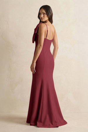 Bow Mermaid One Shoulder Bridesmaid Dress in Berry - KISS BRIDAL Bridesmaid Dresses