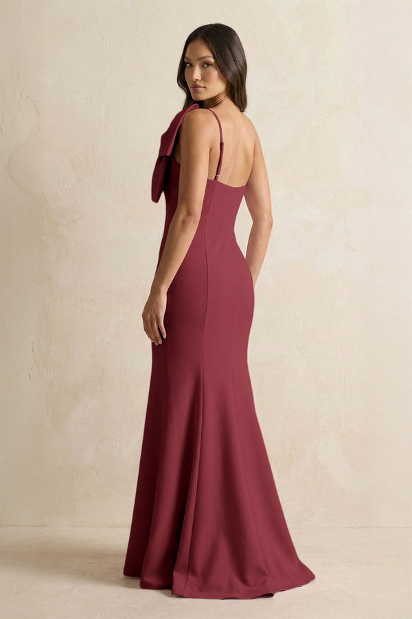 Bow Mermaid One Shoulder Bridesmaid Dress in Berry - KISS BRIDAL Bridesmaid Dresses