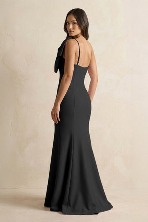 Bow Mermaid One Shoulder Bridesmaid Dress in Black - SHE IS ME Bridesmaid Dresses