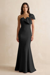 Bow Mermaid One Shoulder Bridesmaid Dress in Black - KISS BRIDAL Bridesmaid Dresses