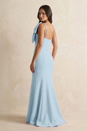 Bow Mermaid One Shoulder Bridesmaid Dress in Bleached Aqua - SHE IS ME Bridesmaid Dresses