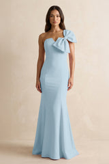 Bow Mermaid One Shoulder Bridesmaid Dress in Bleached Aqua - KISS BRIDAL Bridesmaid Dresses