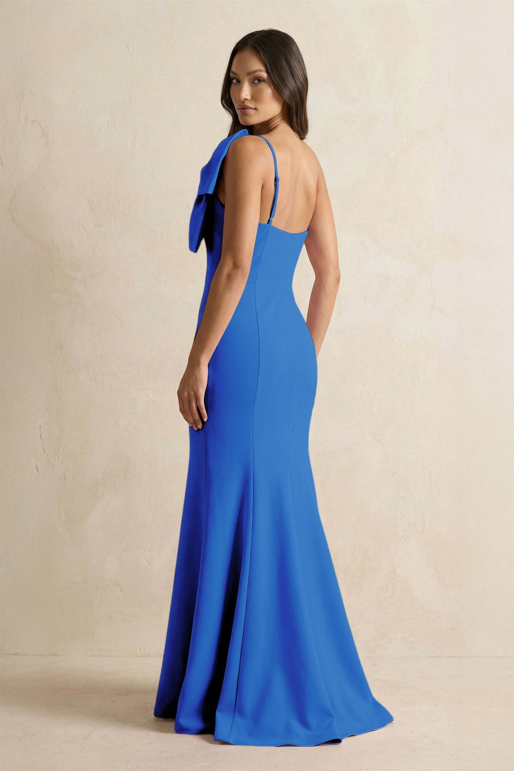 Bow Mermaid One Shoulder Bridesmaid Dress in Blue Jay - KISS BRIDAL Bridesmaid Dresses