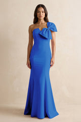 Bow Mermaid One Shoulder Bridesmaid Dress in Blue Jay - KISS BRIDAL Bridesmaid Dresses