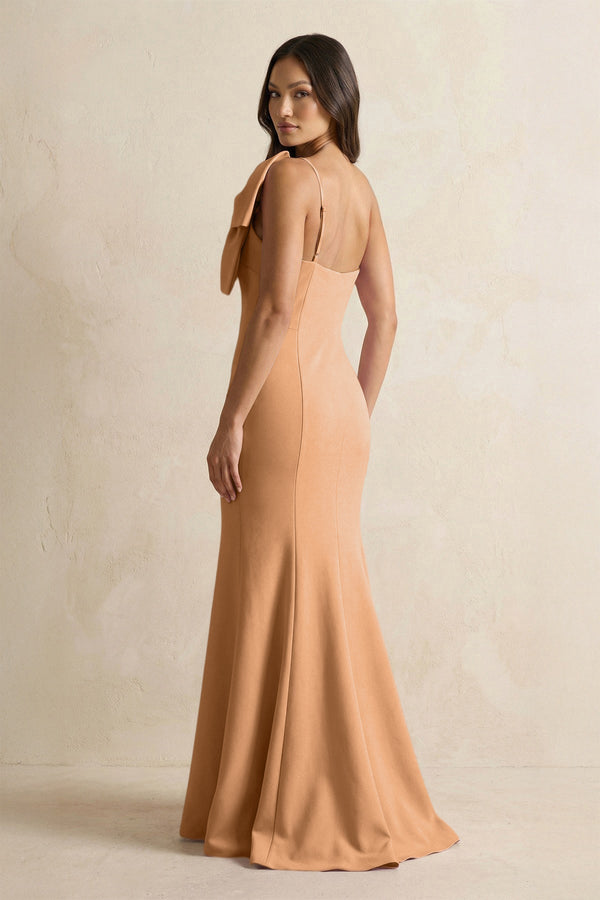 Bow Mermaid One Shoulder Bridesmaid Dress in Bronzer - SHE IS ME Bridesmaid Dresses