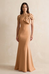 Bow Mermaid One Shoulder Bridesmaid Dress in Bronzer - KISS BRIDAL Bridesmaid Dresses