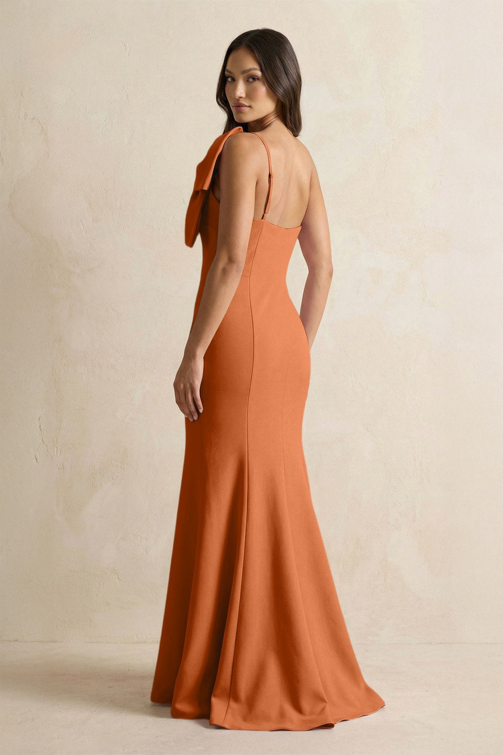 Bow Mermaid One Shoulder Bridesmaid Dress in Brown - KISS BRIDAL Bridesmaid Dresses