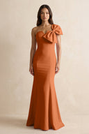 Bow Mermaid One Shoulder Bridesmaid Dress in Brown - SHE IS ME Bridesmaid Dresses