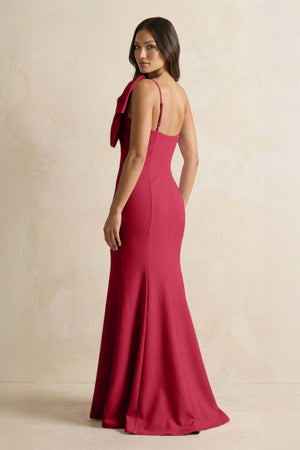 Bow Mermaid One Shoulder Bridesmaid Dress in Burgundy - KISS BRIDAL Bridesmaid Dresses