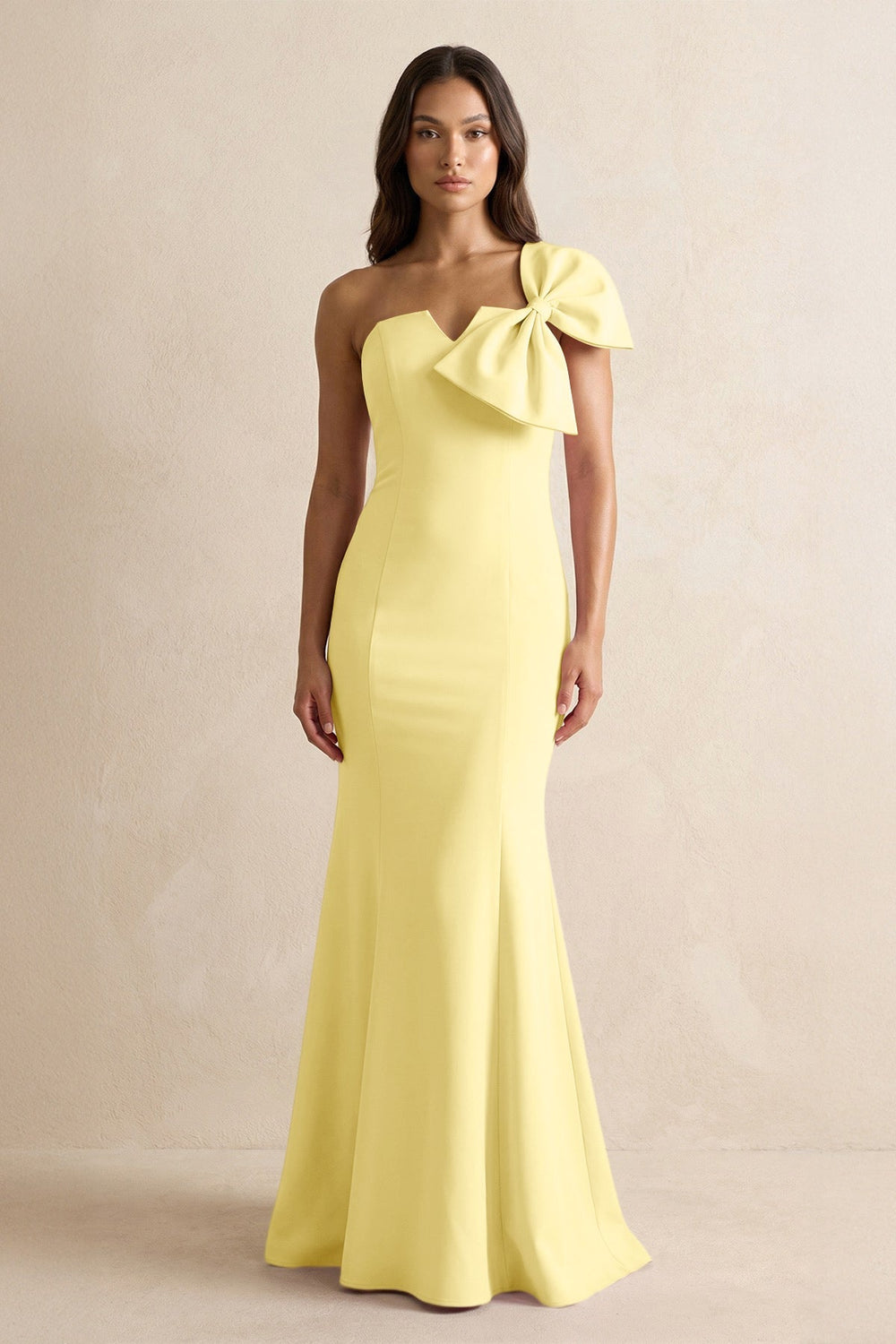 Bow Mermaid One Shoulder Bridesmaid Dress in Buttercup - KISS BRIDAL Bridesmaid Dresses