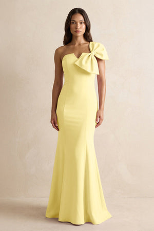 Bow Mermaid One Shoulder Bridesmaid Dress in Buttercup - KISS BRIDAL Bridesmaid Dresses