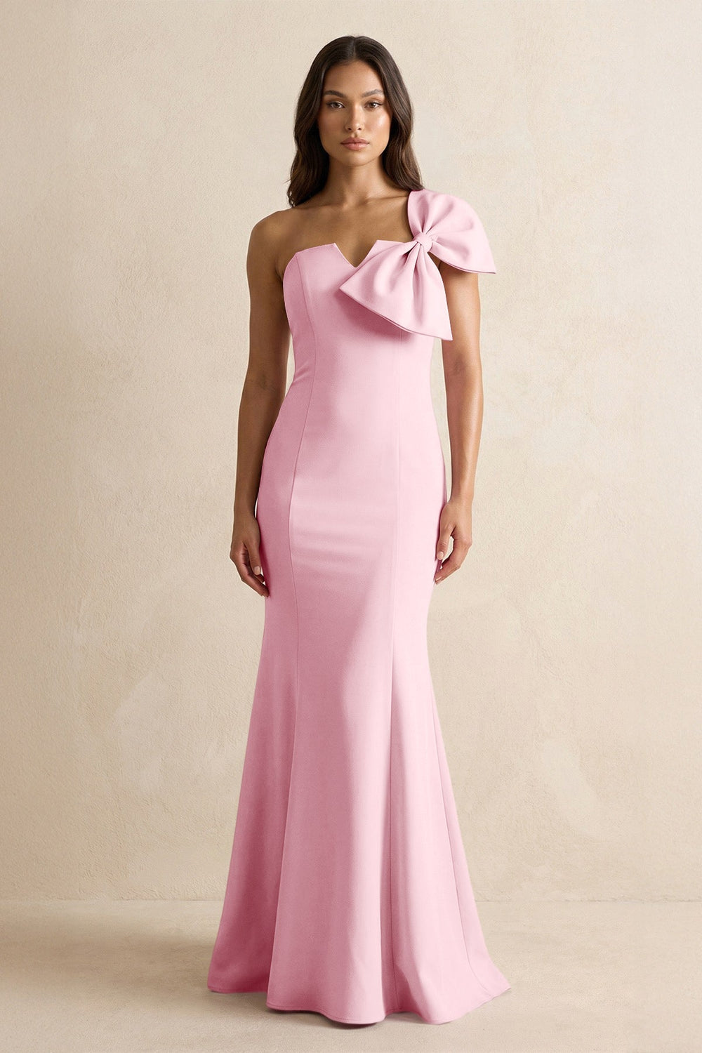 Bow Mermaid One Shoulder Bridesmaid Dress in Candy Pink - KISS BRIDAL Bridesmaid Dresses