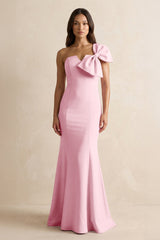 Bow Mermaid One Shoulder Bridesmaid Dress in Candy Pink - KISS BRIDAL Bridesmaid Dresses