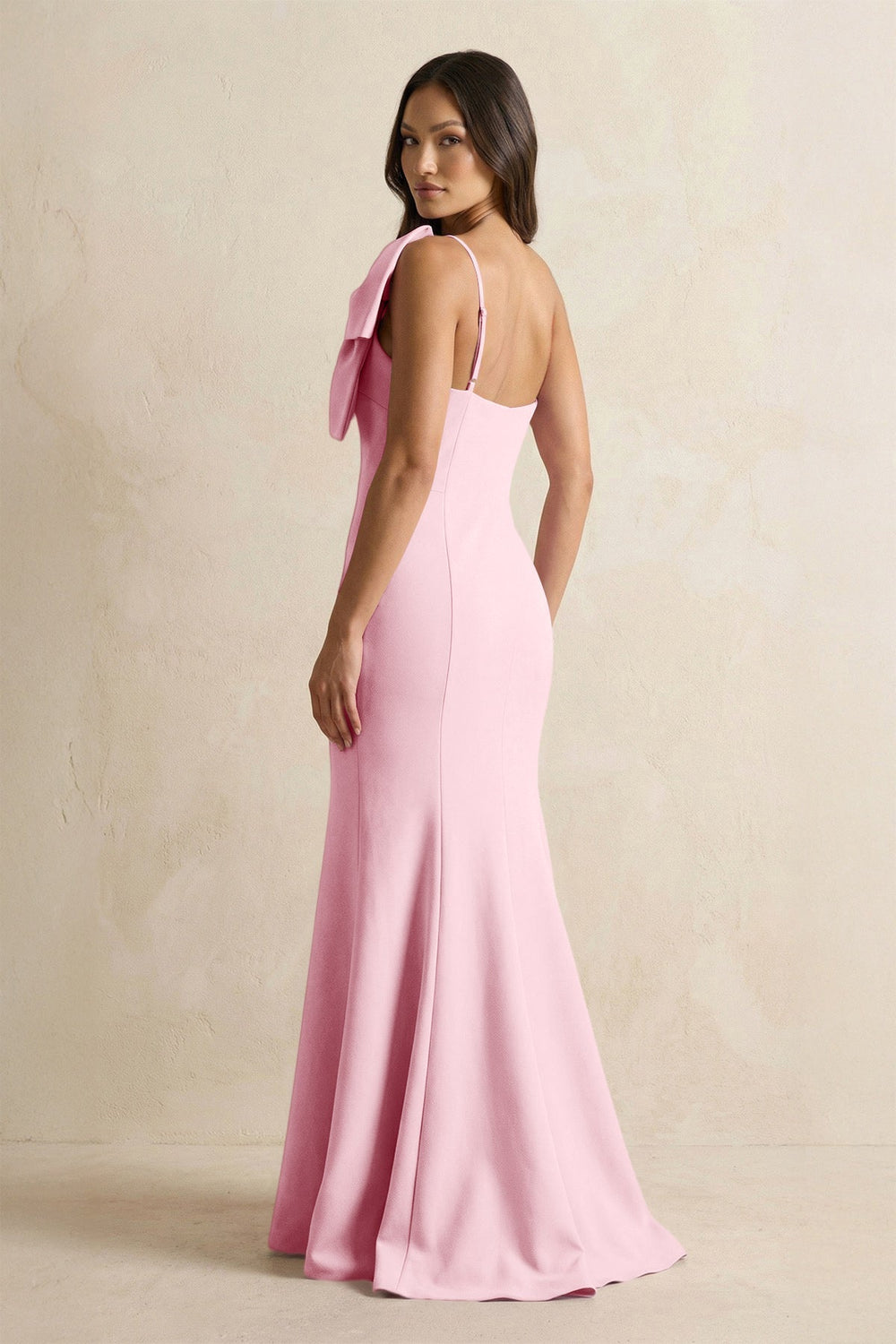 Bow Mermaid One Shoulder Bridesmaid Dress in Candy Pink - KISS BRIDAL Bridesmaid Dresses