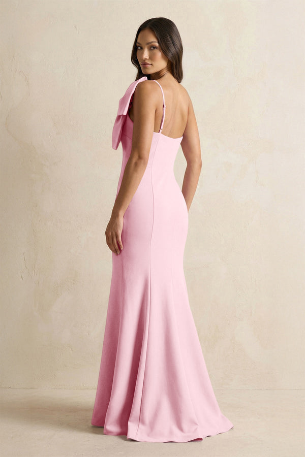 Bow Mermaid One Shoulder Bridesmaid Dress in Candy Pink - KISS BRIDAL Bridesmaid Dresses