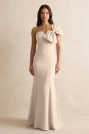 Bow Mermaid One Shoulder Bridesmaid Dress in Champagne - KISS BRIDAL Bridesmaid Dresses