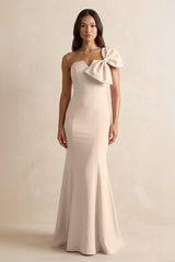 Bow Mermaid One Shoulder Bridesmaid Dress in Champagne - KISS BRIDAL Bridesmaid Dresses