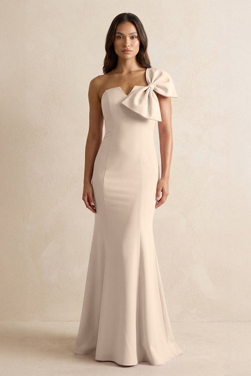 Bow Mermaid One Shoulder Bridesmaid Dress in Champagne - KISS BRIDAL Bridesmaid Dresses