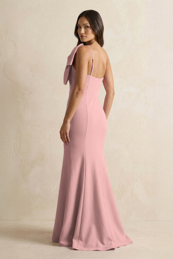 Bow Mermaid One Shoulder Bridesmaid Dress in Champagne Rose - KISS BRIDAL Bridesmaid Dresses