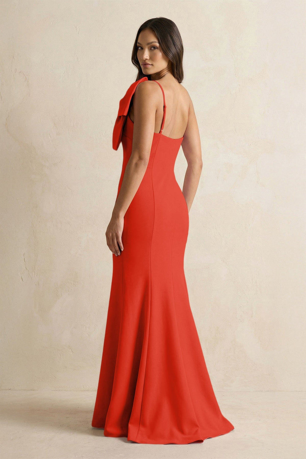 Bow Mermaid One Shoulder Bridesmaid Dress in Cinnamon - KISS BRIDAL Bridesmaid Dresses