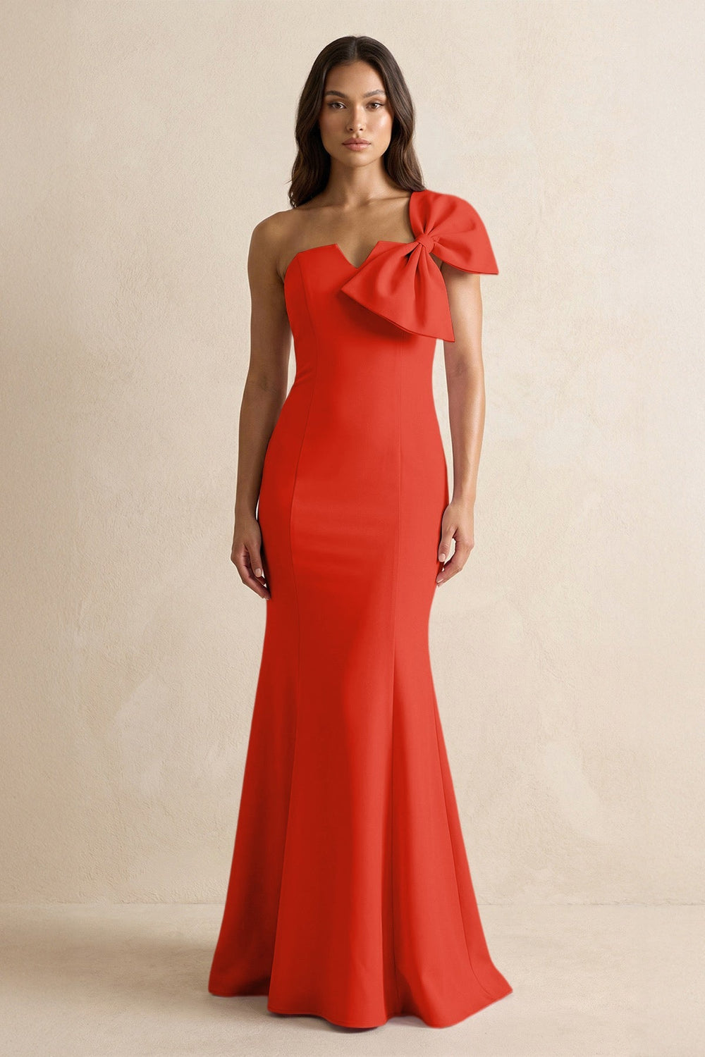 Bow Mermaid One Shoulder Bridesmaid Dress in Cinnamon - KISS BRIDAL Bridesmaid Dresses