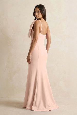 Bow Mermaid One Shoulder Bridesmaid Dress in Coral Pink - KISS BRIDAL Bridesmaid Dresses