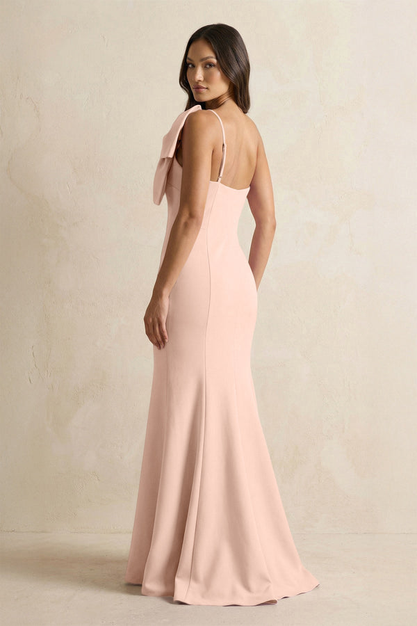 Bow Mermaid One Shoulder Bridesmaid Dress in Coral Pink - KISS BRIDAL Bridesmaid Dresses