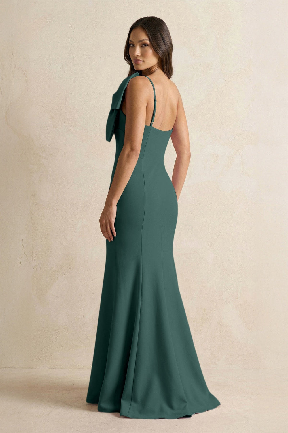 Bow Mermaid One Shoulder Bridesmaid Dress in Dark Green - KISS BRIDAL Bridesmaid Dresses