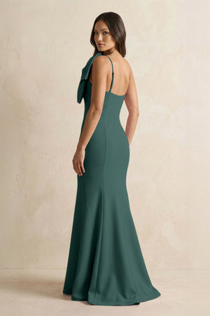 Bow Mermaid One Shoulder Bridesmaid Dress in Dark Green - KISS BRIDAL Bridesmaid Dresses