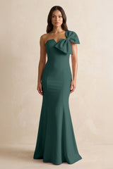 Bow Mermaid One Shoulder Bridesmaid Dress in Dark Green - KISS BRIDAL Bridesmaid Dresses