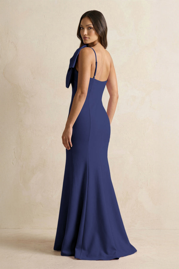 Bow Mermaid One Shoulder Bridesmaid Dress in Dark Navy - KISS BRIDAL Bridesmaid Dresses