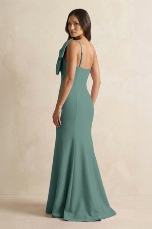 Bow Mermaid One Shoulder Bridesmaid Dress in Dark Teal - KISS BRIDAL Bridesmaid Dresses