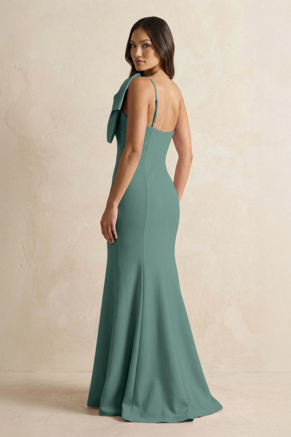 Bow Mermaid One Shoulder Bridesmaid Dress in Dark Teal - KISS BRIDAL Bridesmaid Dresses