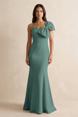 Bow Mermaid One Shoulder Bridesmaid Dress in Dark Teal - KISS BRIDAL Bridesmaid Dresses