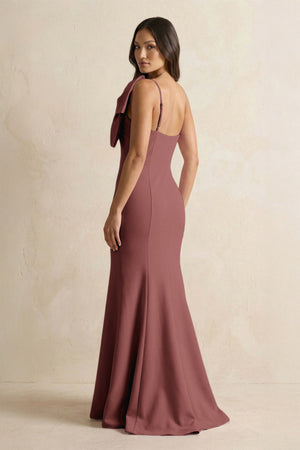 Bow Mermaid One Shoulder Bridesmaid Dress in Desert Rose - KISS BRIDAL Bridesmaid Dresses
