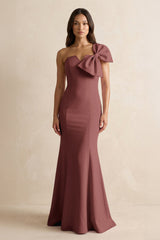 Bow Mermaid One Shoulder Bridesmaid Dress in Desert Rose - KISS BRIDAL Bridesmaid Dresses