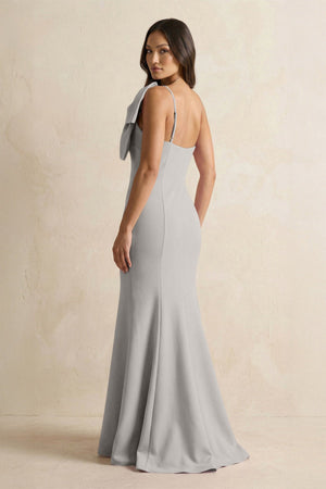 Bow Mermaid One Shoulder Bridesmaid Dress in Dove Gray - KISS BRIDAL Bridesmaid Dresses