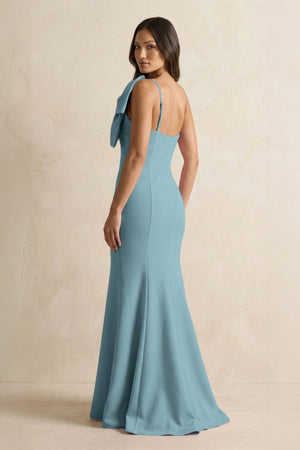 Bow Mermaid One Shoulder Bridesmaid Dress in Dusty Blue - KISS BRIDAL Bridesmaid Dresses