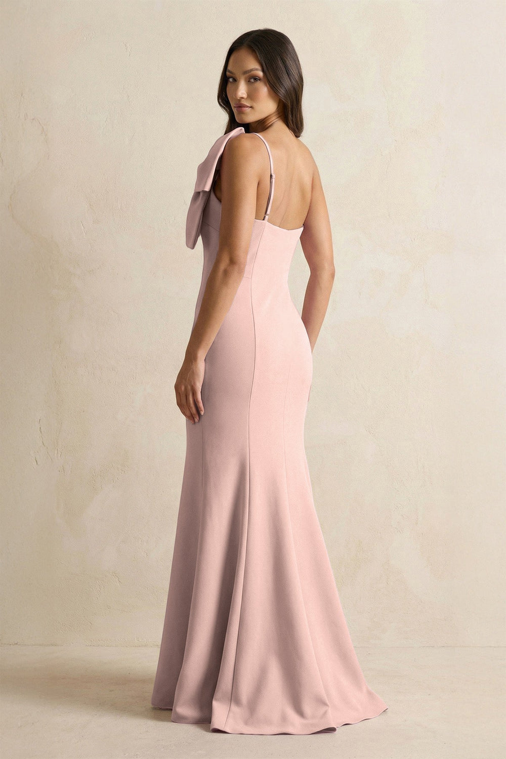 Bow Mermaid One Shoulder Bridesmaid Dress in Dusty Rose - KISS BRIDAL Bridesmaid Dresses
