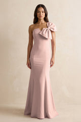 Bow Mermaid One Shoulder Bridesmaid Dress in Dusty Rose - KISS BRIDAL Bridesmaid Dresses