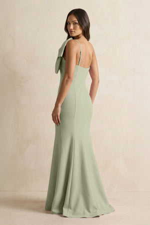 Bow Mermaid One Shoulder Bridesmaid Dress in Dusty Sage - KISS BRIDAL Bridesmaid Dresses