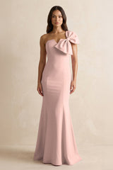 Bow Mermaid One Shoulder Bridesmaid Dress in English Rose - KISS BRIDAL Bridesmaid Dresses